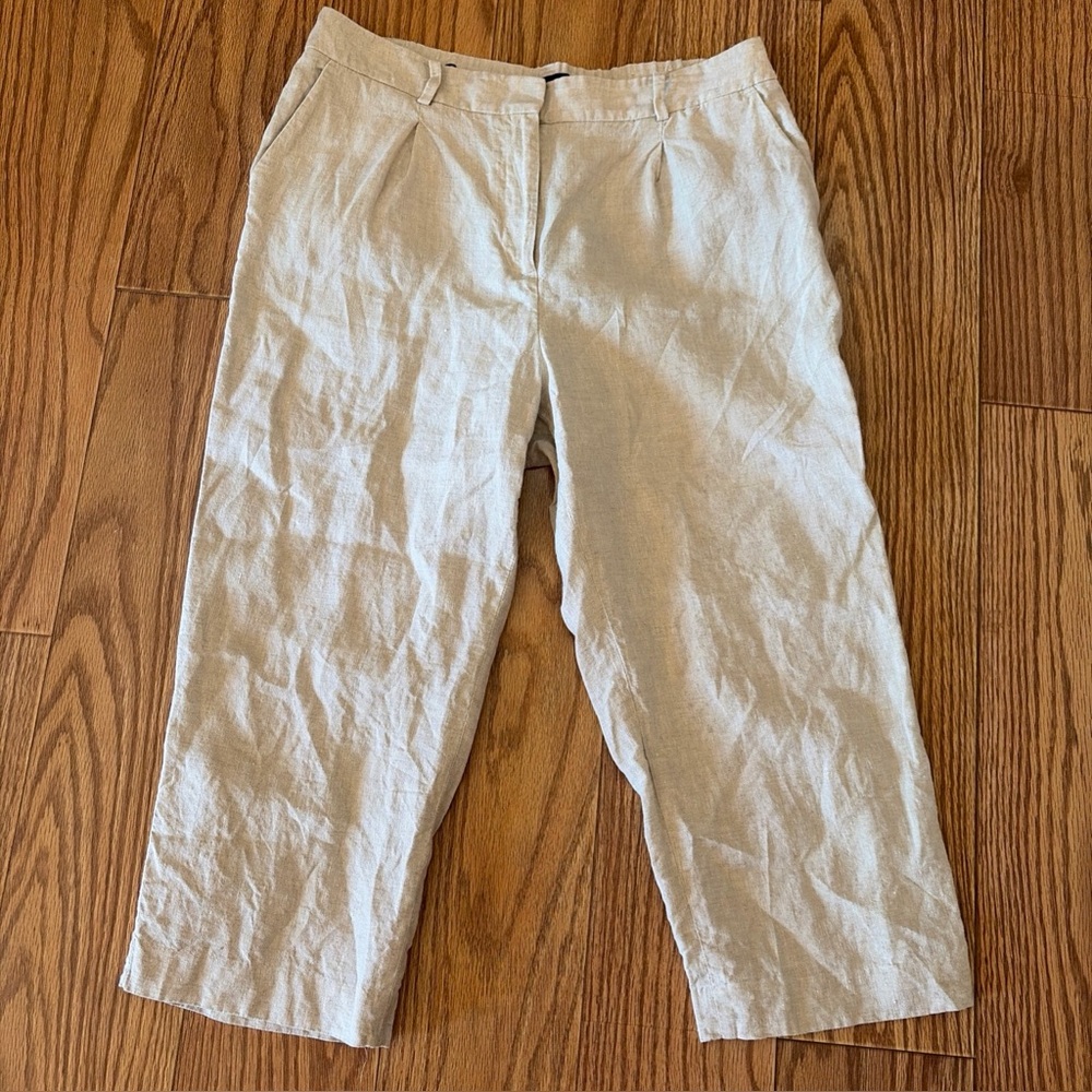 Talbots Bristol Crop Pant Women’s 12P Beige Linen Straight Leg Trousers Petite